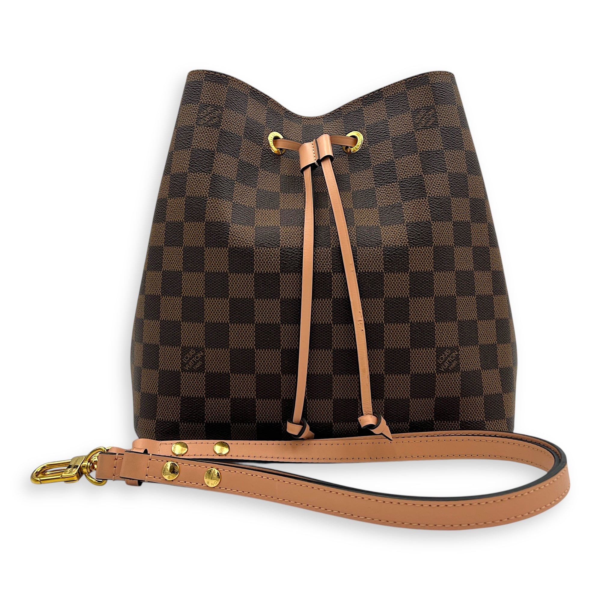 NeoNoe Bucket Bag MM Brown in Coated Canvas, Gold hardware