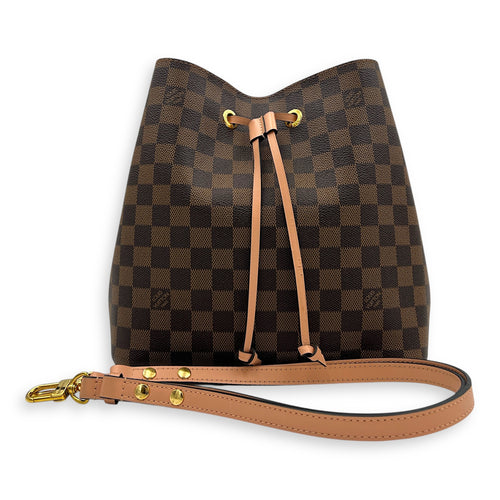 NeoNoe Bucket Bag MM Brown in Coated Canvas, Gold hardware