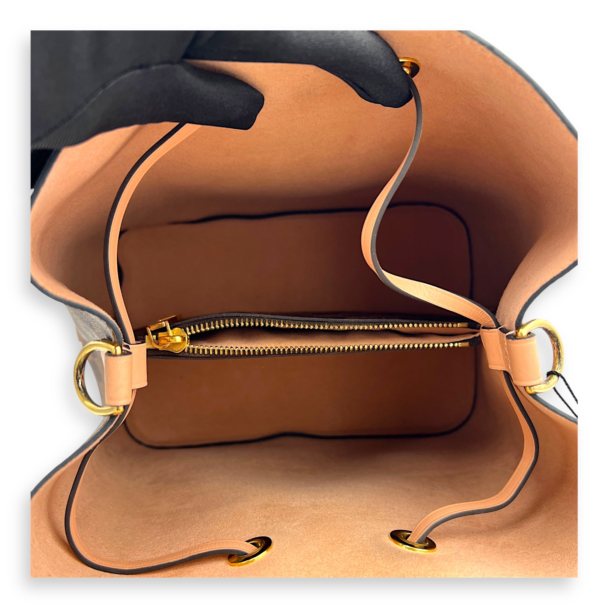 NeoNoe Bucket Bag MM Brown in Coated Canvas, Gold hardware