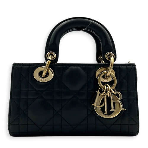 Lady D-Joy Top Handle Bag Micro Black in Lambskin, Gold hardware
