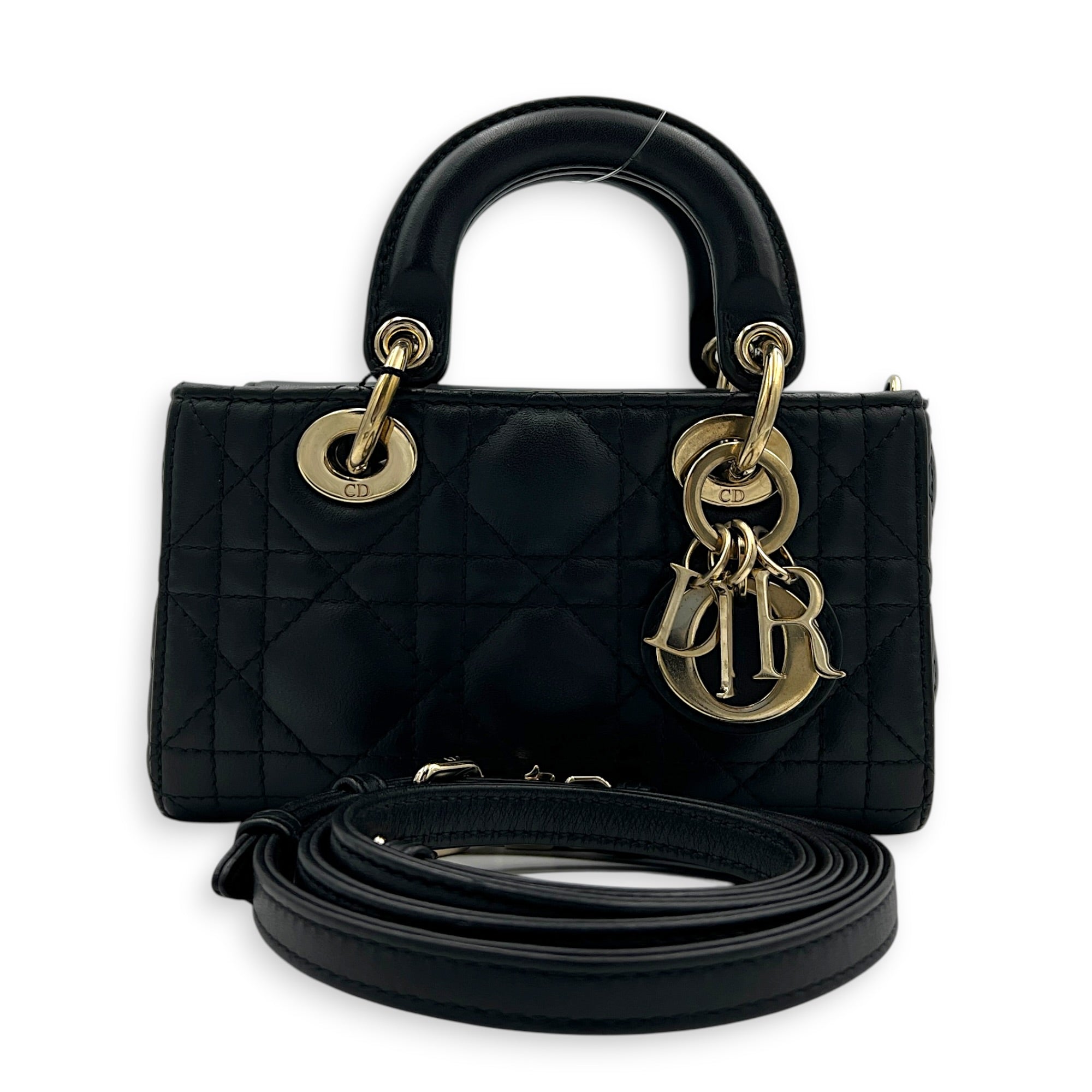 Lady D-Joy Top Handle Bag Micro Black in Lambskin, Gold hardware