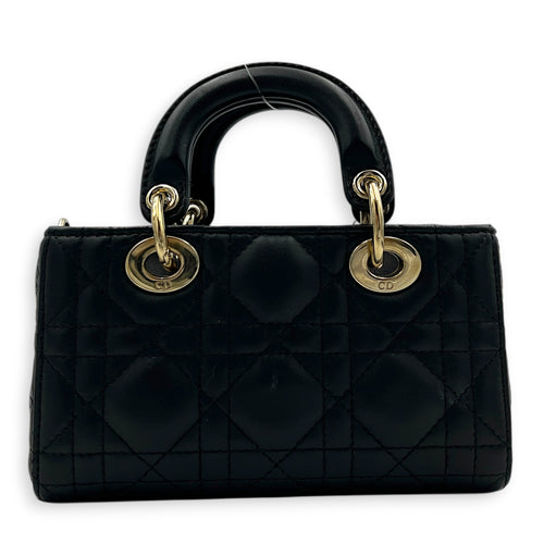 Lady D-Joy Top Handle Bag Micro Black in Lambskin, Gold hardware