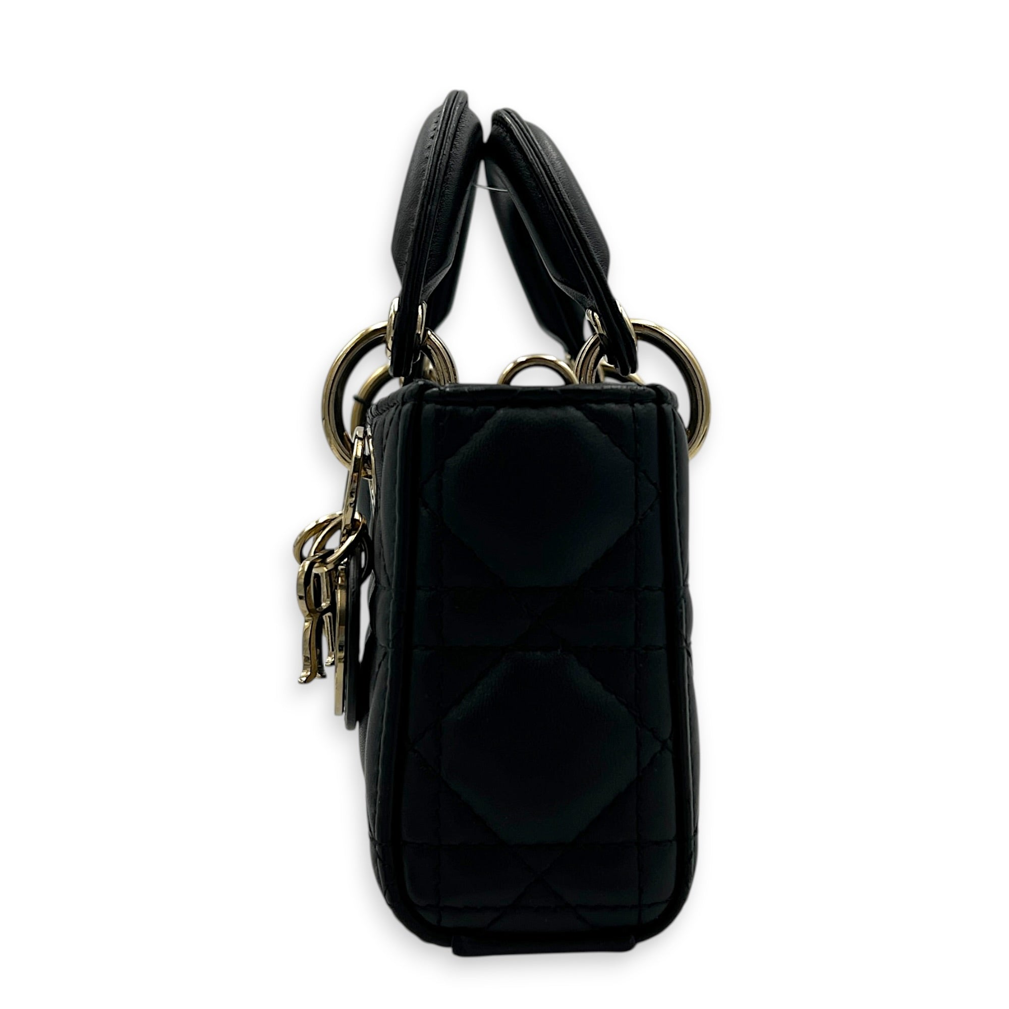 Lady D-Joy Top Handle Bag Micro Black in Lambskin, Gold hardware