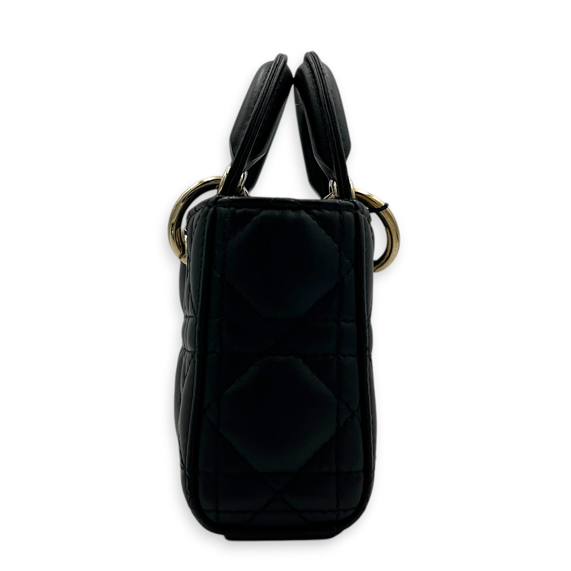 Lady D-Joy Top Handle Bag Micro Black in Lambskin, Gold hardware