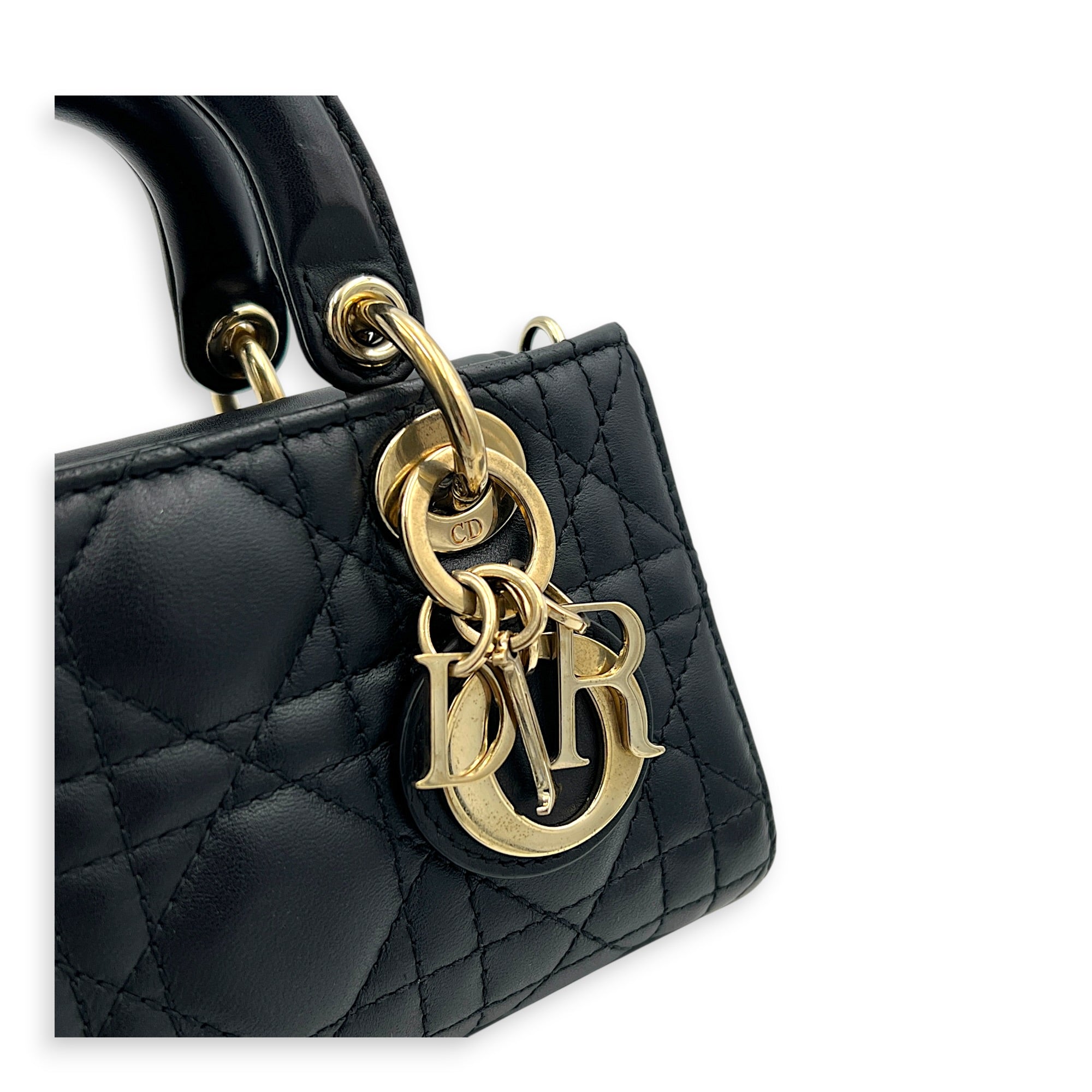 Lady D-Joy Top Handle Bag Micro Black in Lambskin, Gold hardware