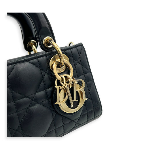 Lady D-Joy Top Handle Bag Micro Black in Lambskin, Gold hardware