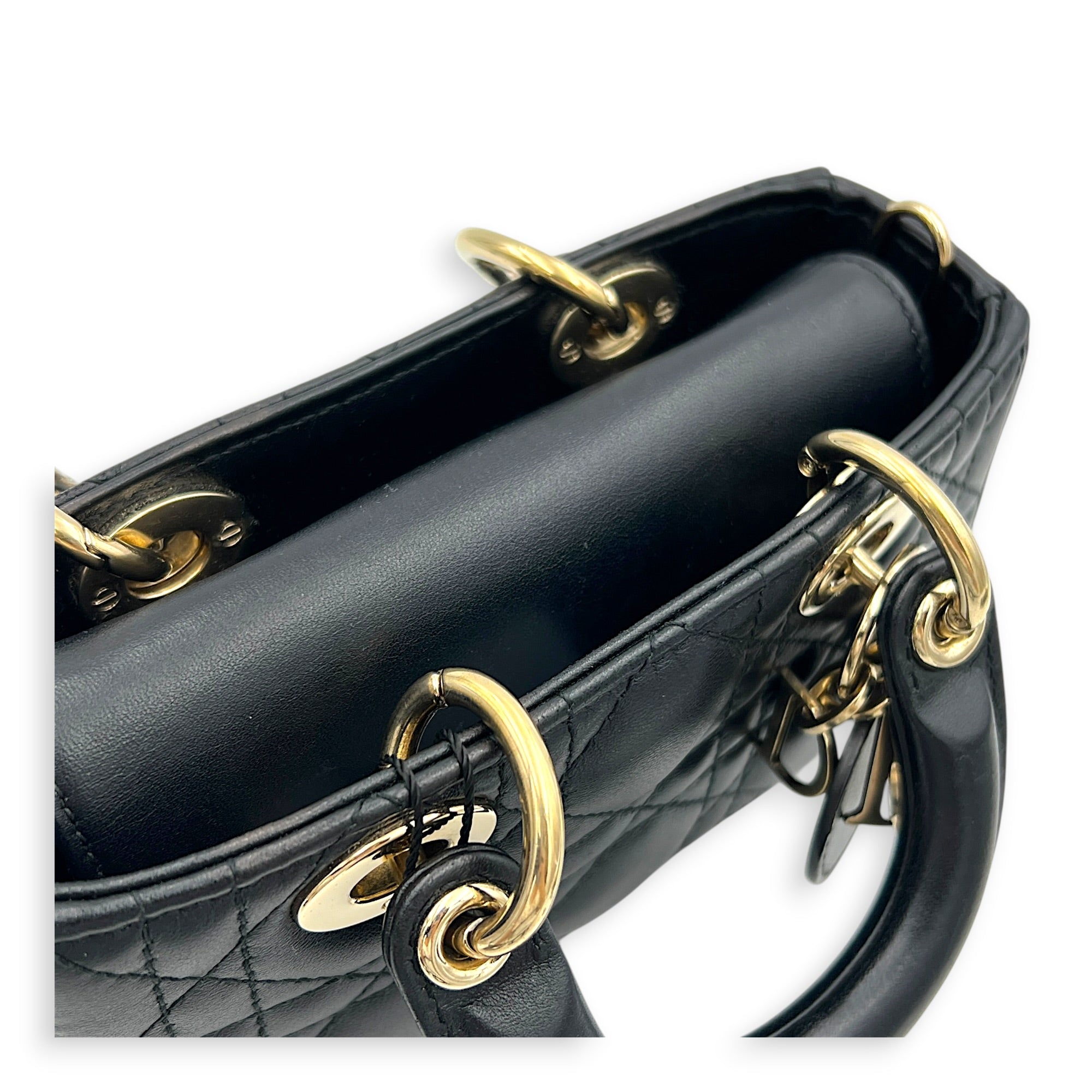 Lady D-Joy Top Handle Bag Micro Black in Lambskin, Gold hardware