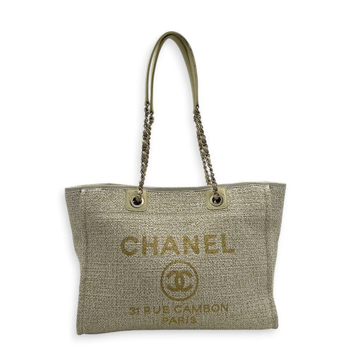 Deauville Tote Bag White in Canvas, Gold hardware