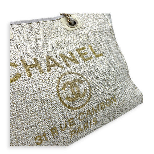 Deauville Tote Bag White in Canvas, Gold hardware