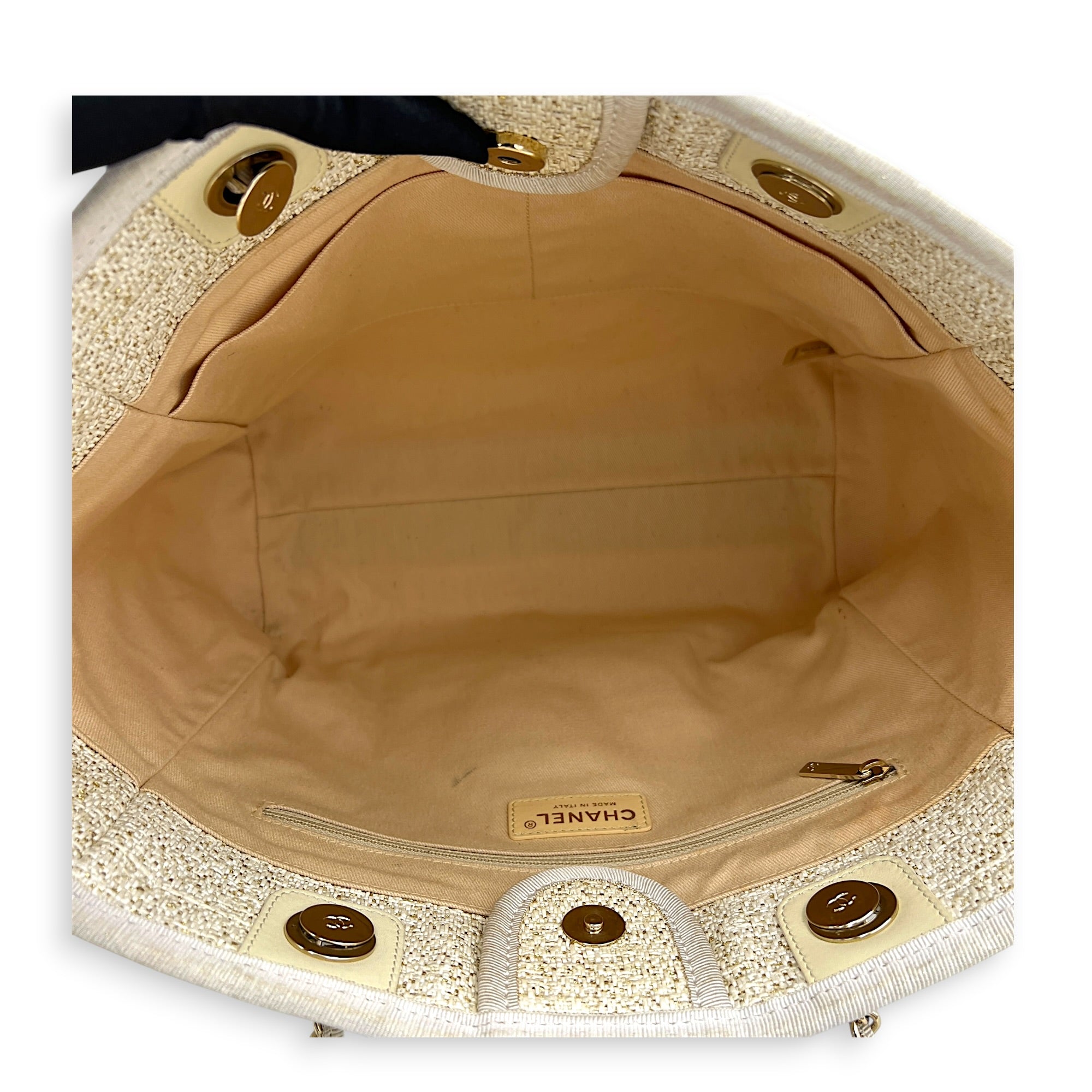 Deauville Tote Bag White in Canvas, Gold hardware