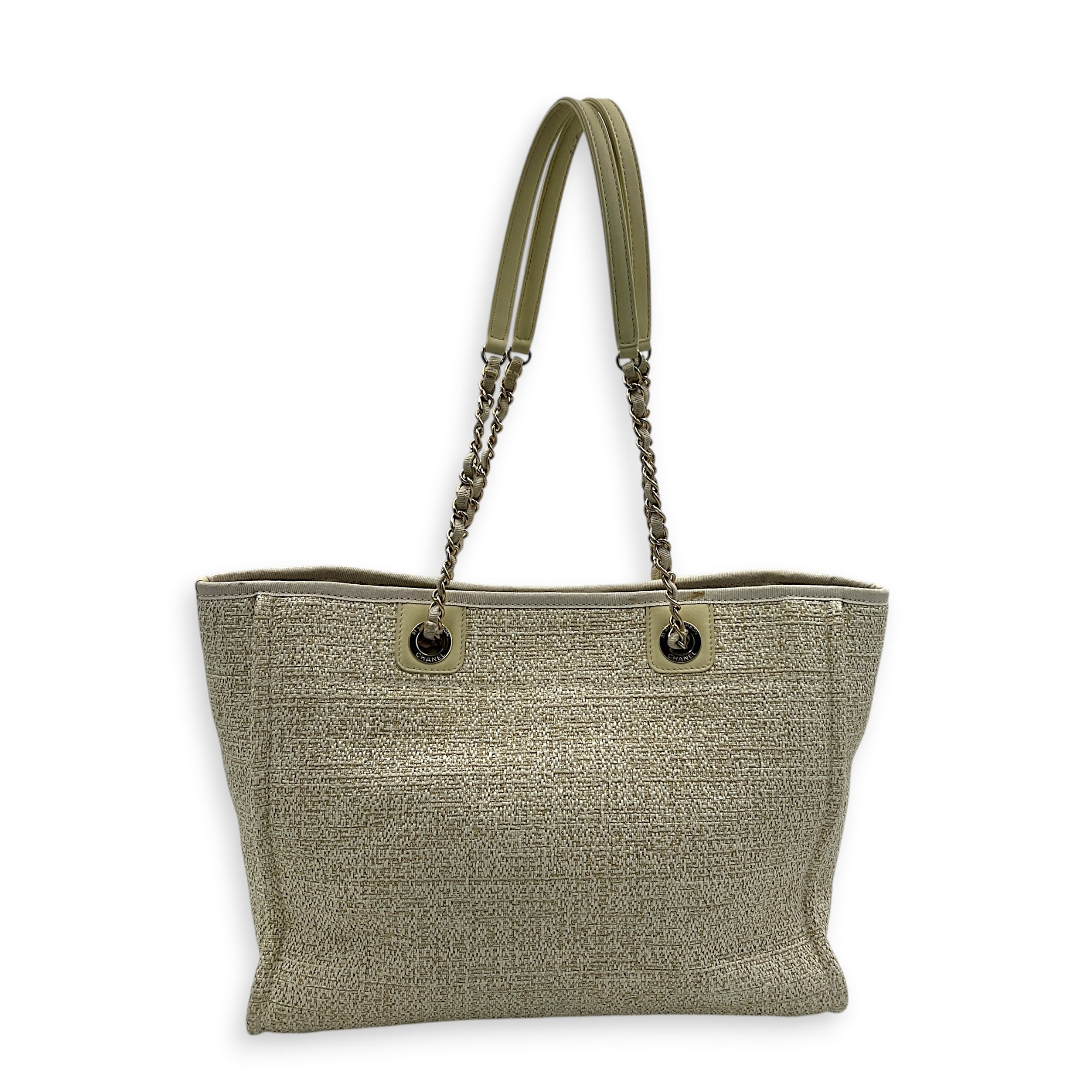 Deauville Tote Bag White in Canvas, Gold hardware