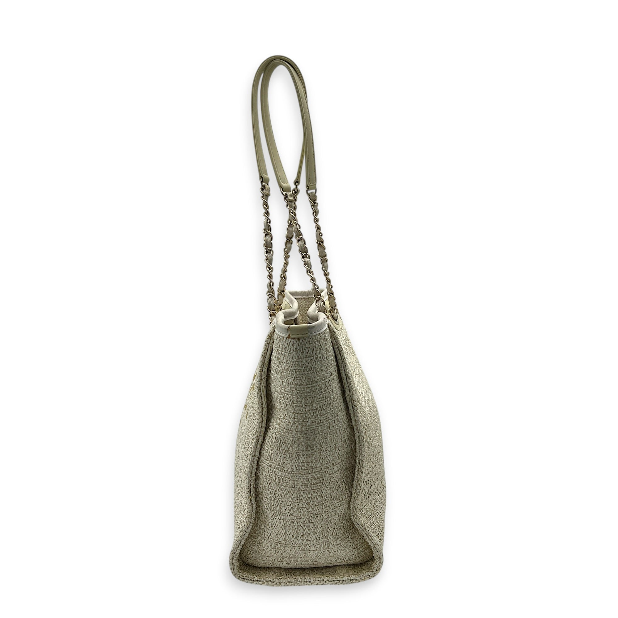 Deauville Tote Bag White in Canvas, Gold hardware