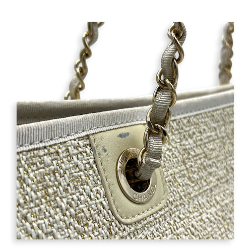 Deauville Tote Bag White in Canvas, Gold hardware