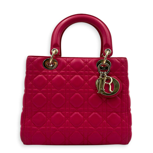 Lady Dior Top Handle Bag Pink in Lambskin, Gold hardware