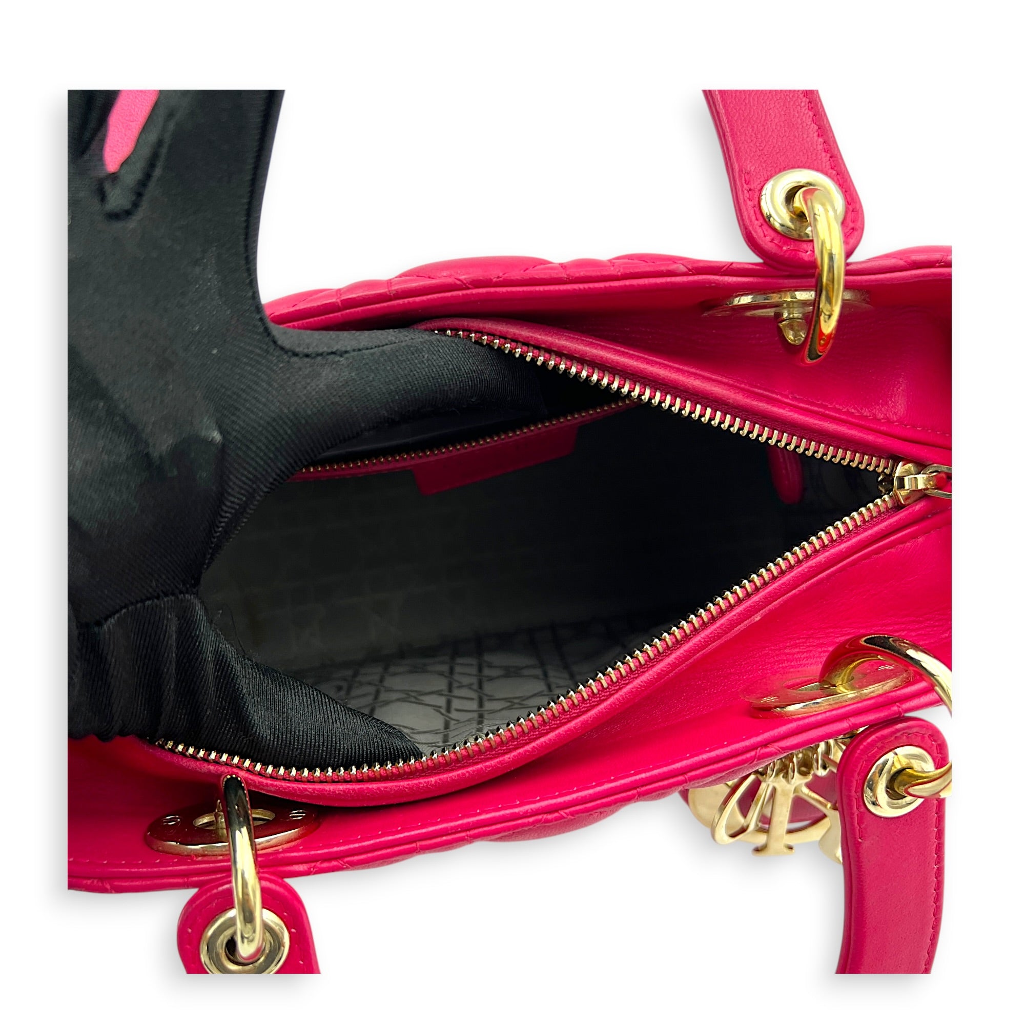 Lady Dior Top Handle Bag Pink in Lambskin, Gold hardware