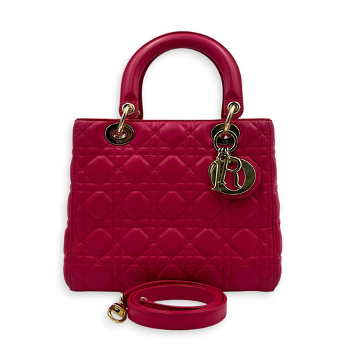 Lady Dior Top Handle Bag Pink in Lambskin, Gold hardware