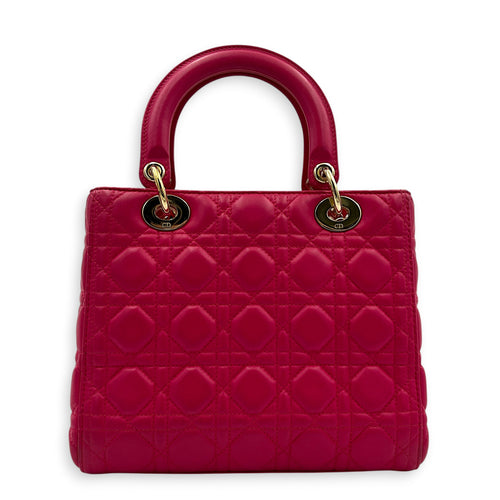 Lady Dior Top Handle Bag Pink in Lambskin, Gold hardware