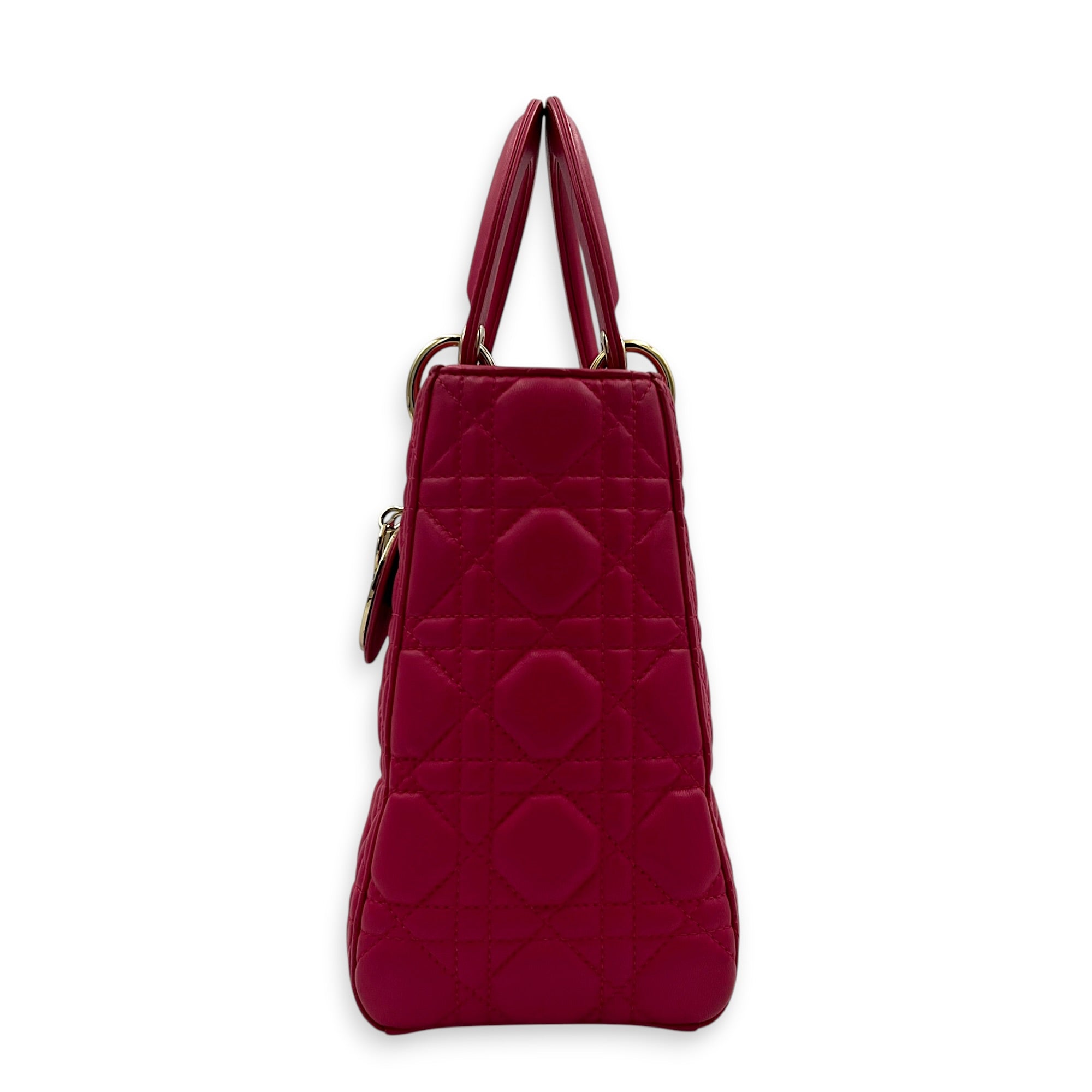 Lady Dior Top Handle Bag Pink in Lambskin, Gold hardware