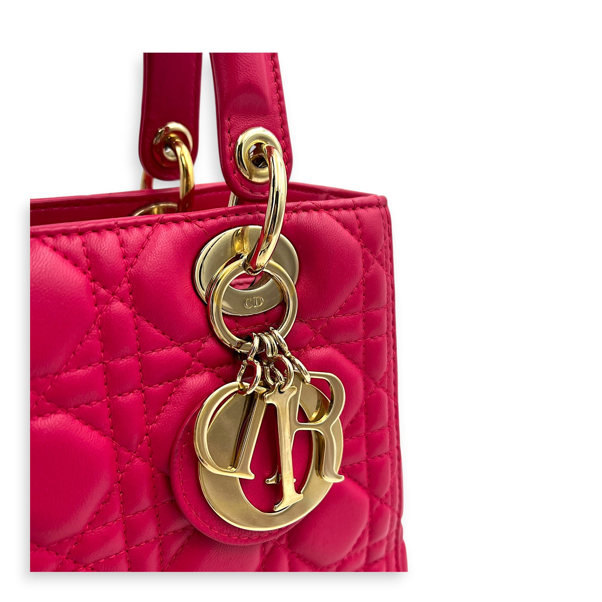 Lady Dior Top Handle Bag Pink in Lambskin, Gold hardware