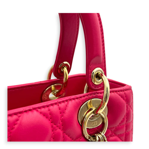 Lady Dior Top Handle Bag Pink in Lambskin, Gold hardware