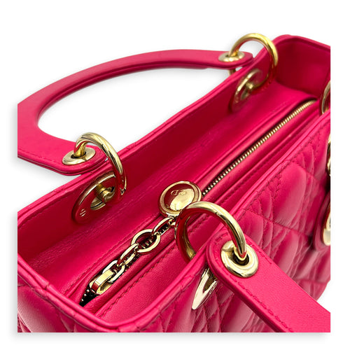 Lady Dior Top Handle Bag Pink in Lambskin, Gold hardware