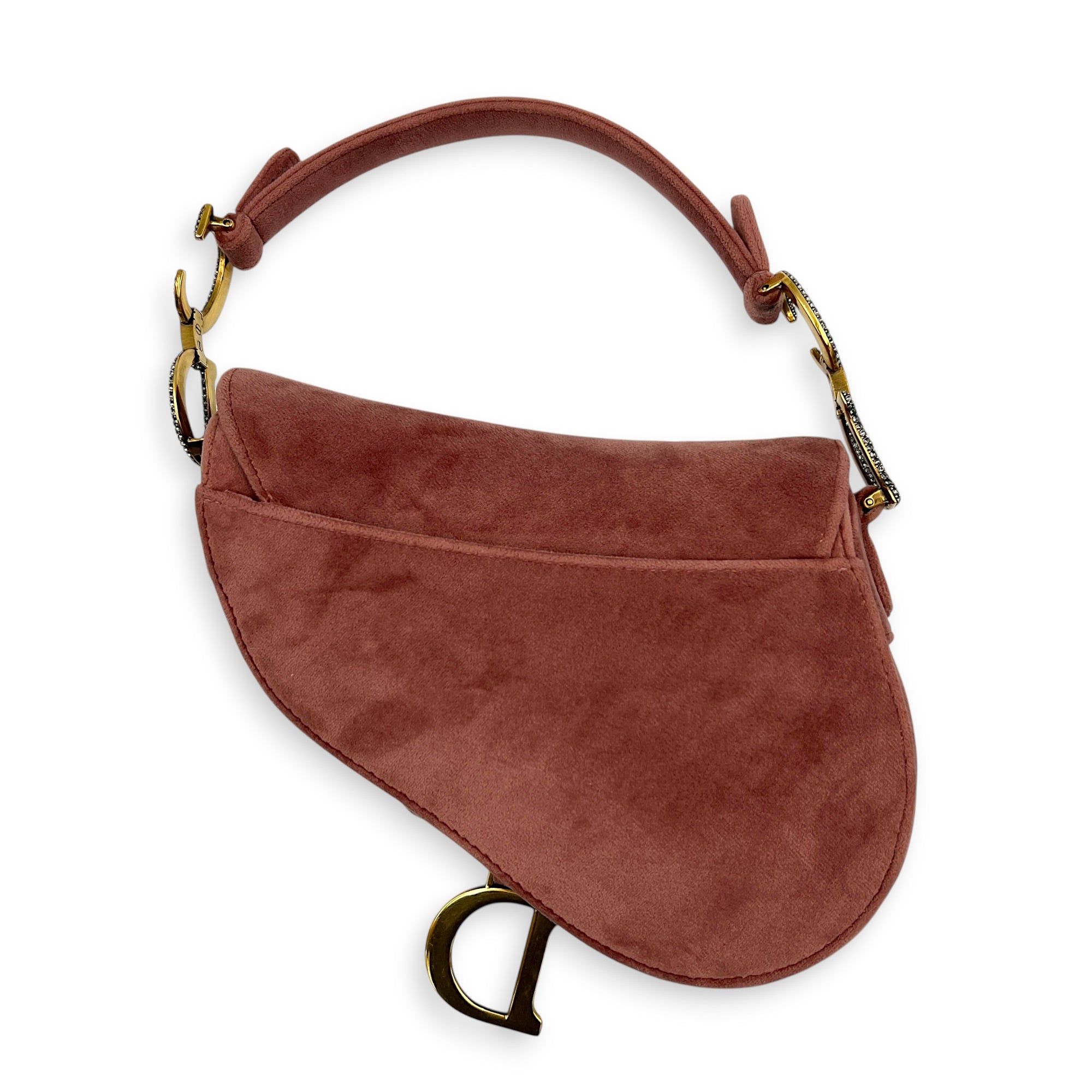 Saddle Shoulder Bag Pink in Velvet, Gold hardware