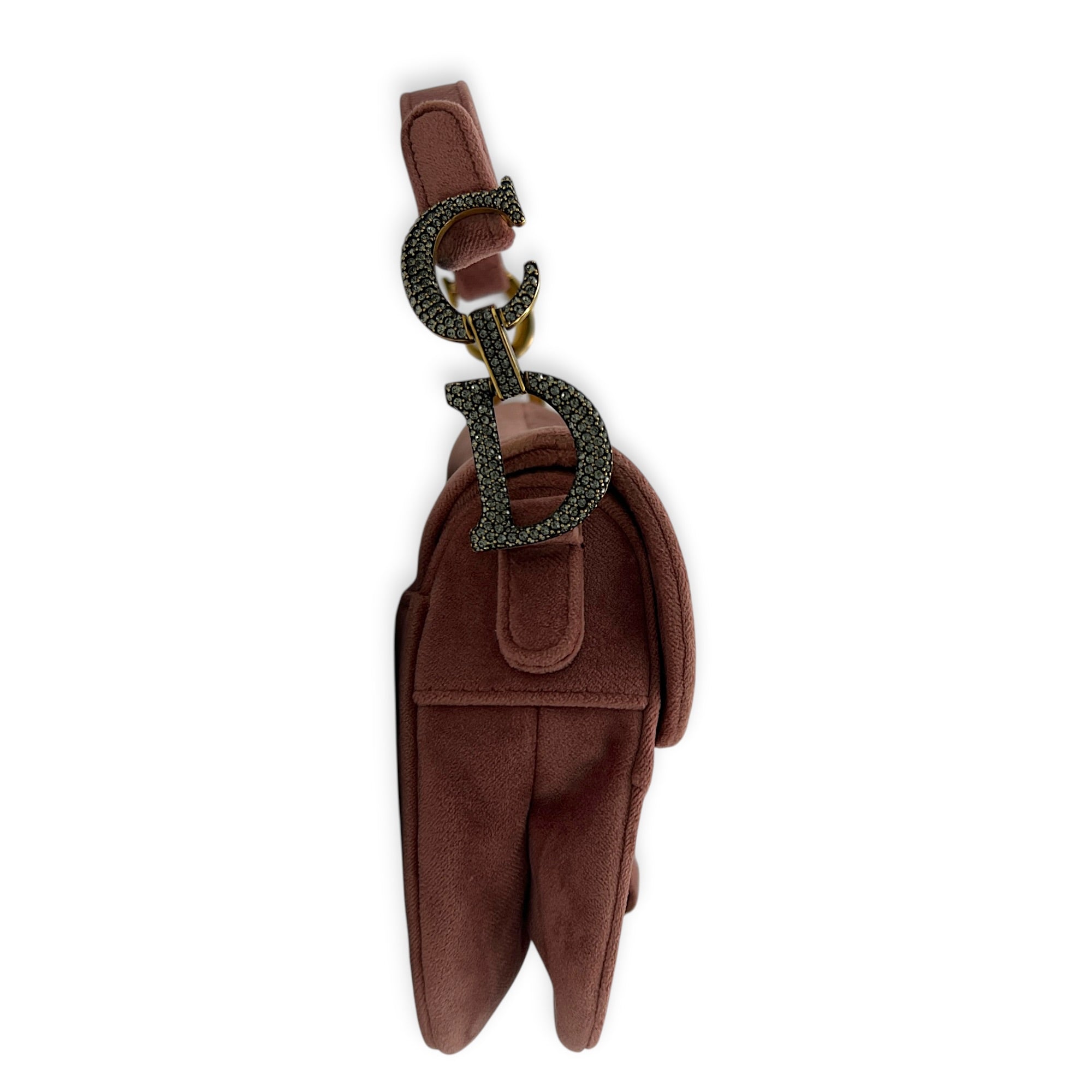 Saddle Shoulder Bag Pink in Velvet, Gold hardware