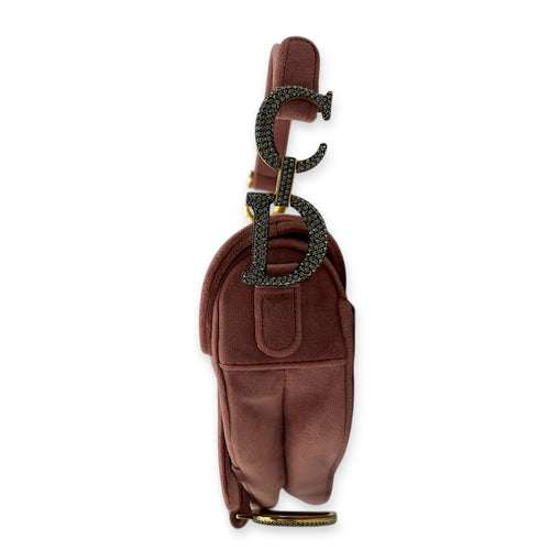 Saddle Shoulder Bag Pink in Velvet, Gold hardware