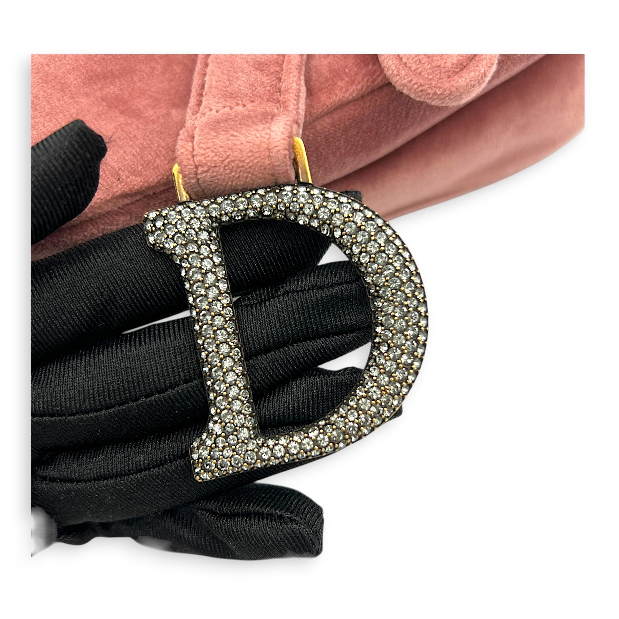 Saddle Shoulder Bag Pink in Velvet, Gold hardware