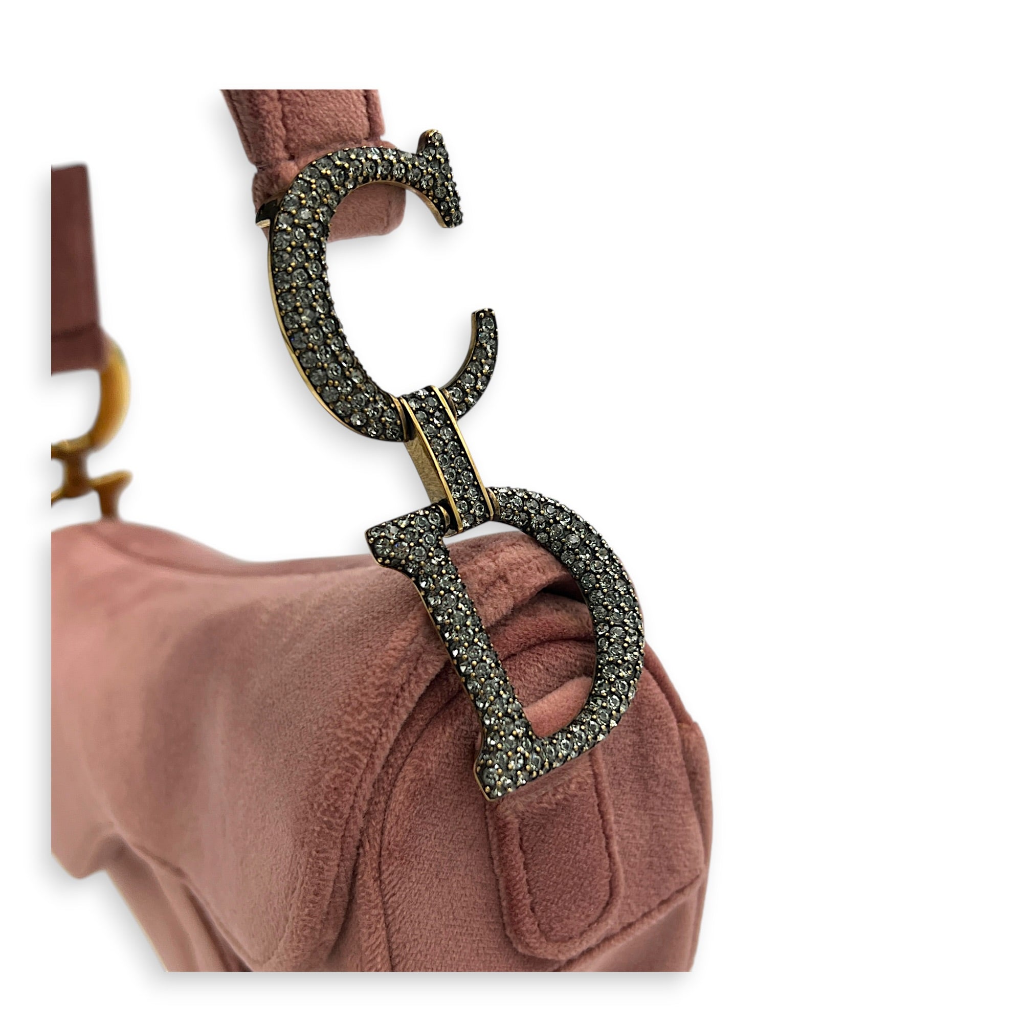 Saddle Shoulder Bag Pink in Velvet, Gold hardware