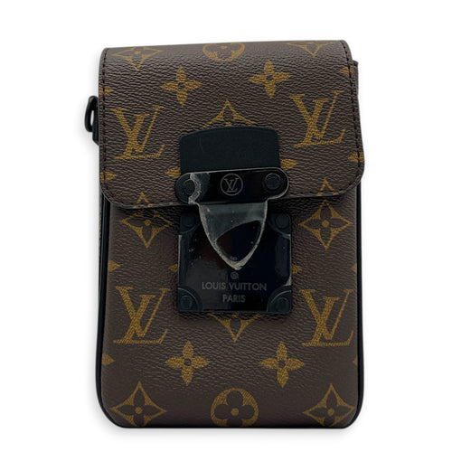 S-lock VERTICAL WEARABLE WALLET Shoulder Bag Brown in Monogram Coated Canvas, Black hardware