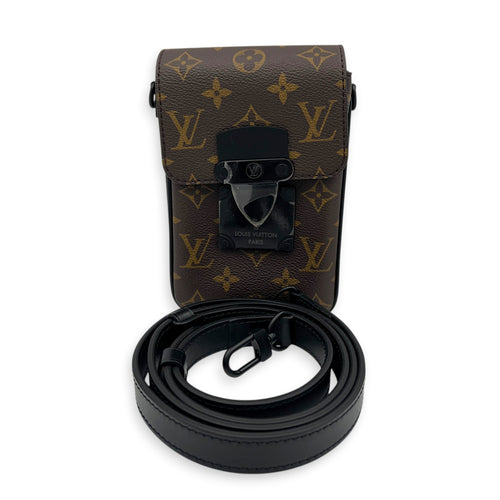 S-lock VERTICAL WEARABLE WALLET Shoulder Bag Brown in Monogram Coated Canvas, Black hardware