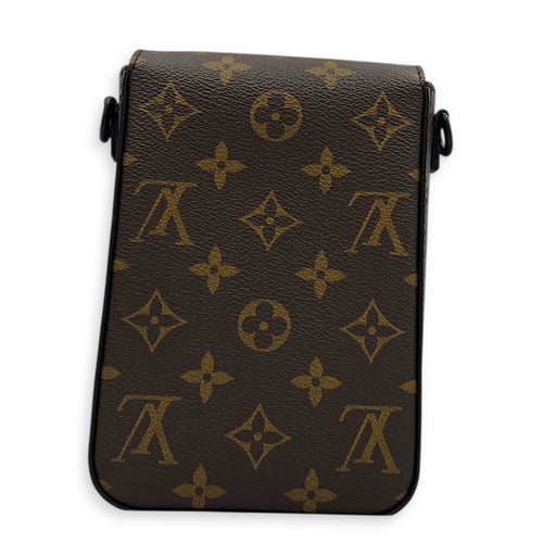 S-lock VERTICAL WEARABLE WALLET Shoulder Bag Brown in Monogram Coated Canvas, Black hardware