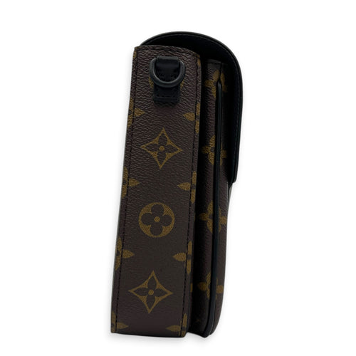 S-lock VERTICAL WEARABLE WALLET Shoulder Bag Brown in Monogram Coated Canvas, Black hardware