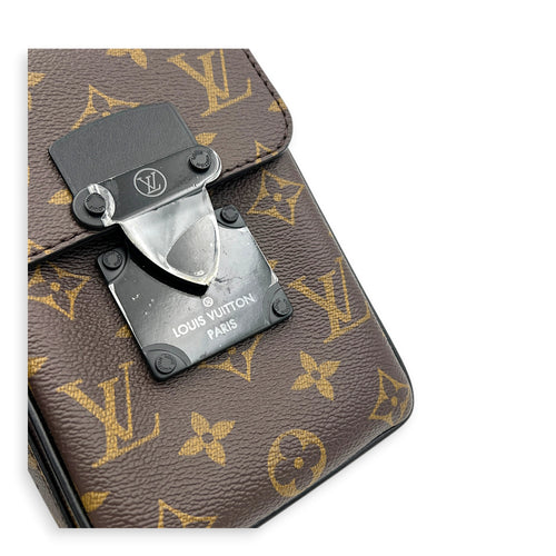 S-lock VERTICAL WEARABLE WALLET Shoulder Bag Brown in Monogram Coated Canvas, Black hardware