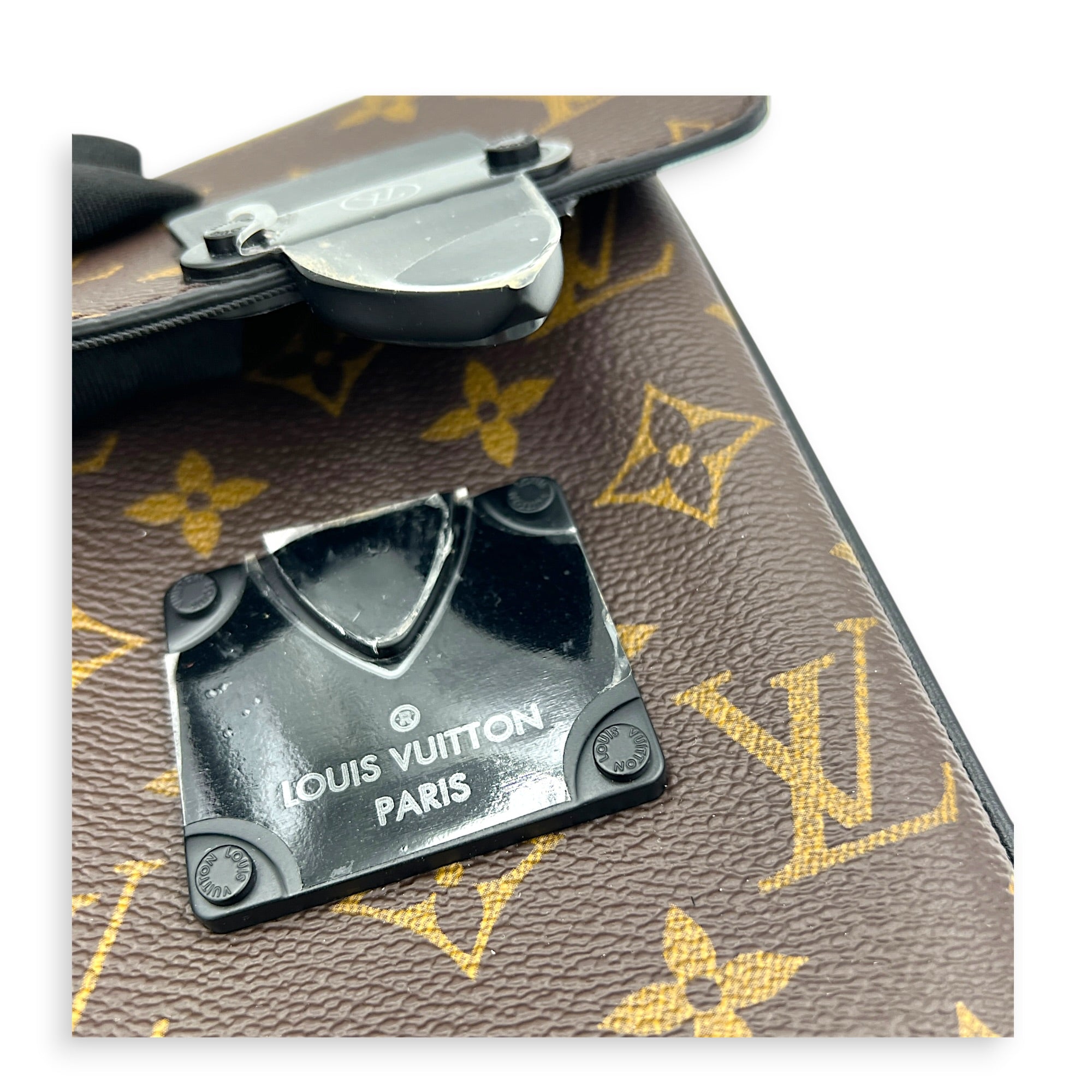 S-lock VERTICAL WEARABLE WALLET Shoulder Bag Brown in Monogram Coated Canvas, Black hardware