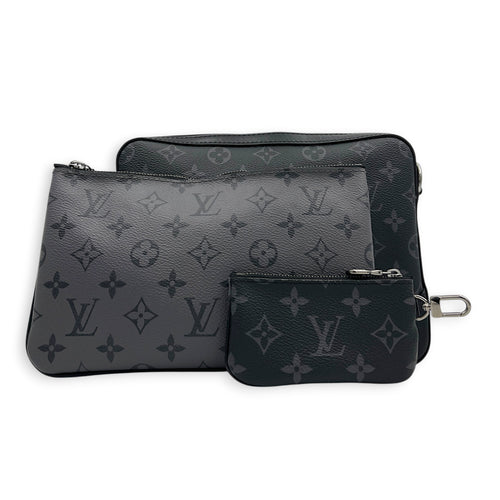 Trio Messenger Black in Monogram Coated Canvas, Silver hardware