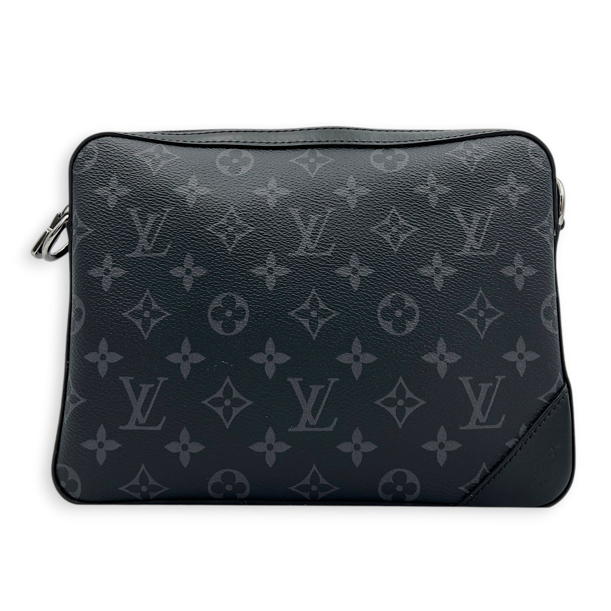 Trio Messenger Black in Monogram Coated Canvas, Silver hardware