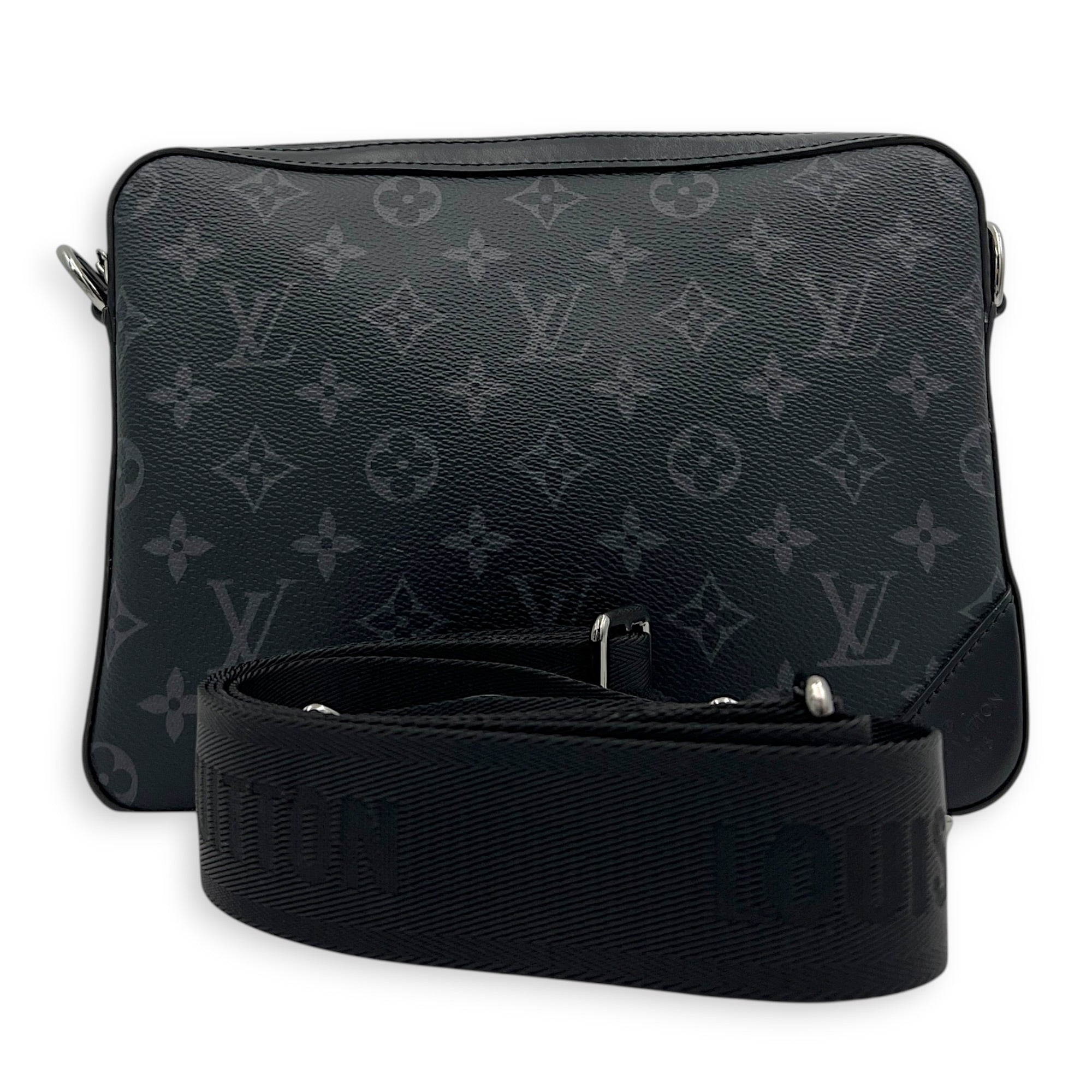 Trio Messenger Black in Monogram Coated Canvas, Silver hardware