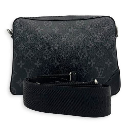 Trio Messenger Black in Monogram Coated Canvas, Silver hardware