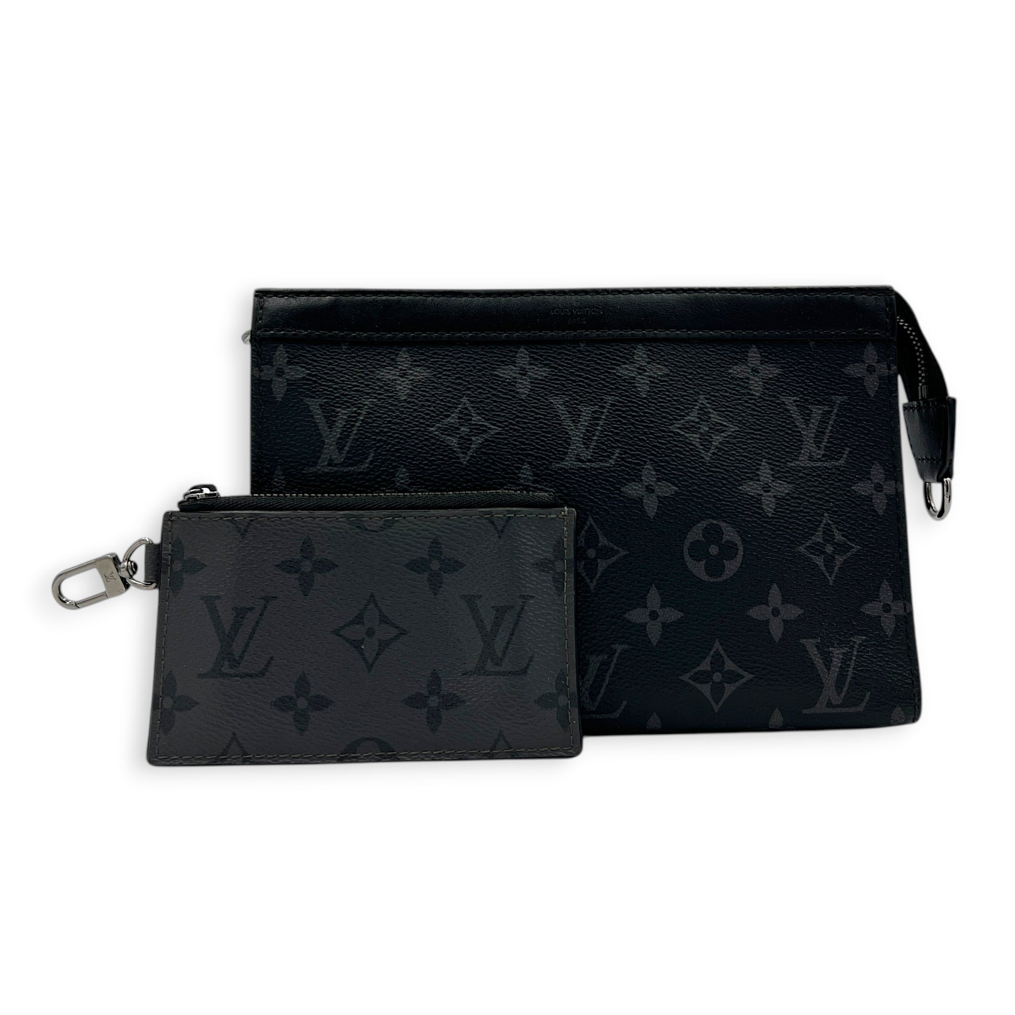 Gaston Wearable Wallet Shoulder Bag Black in Monogram Coated Canvas, Silver hardware