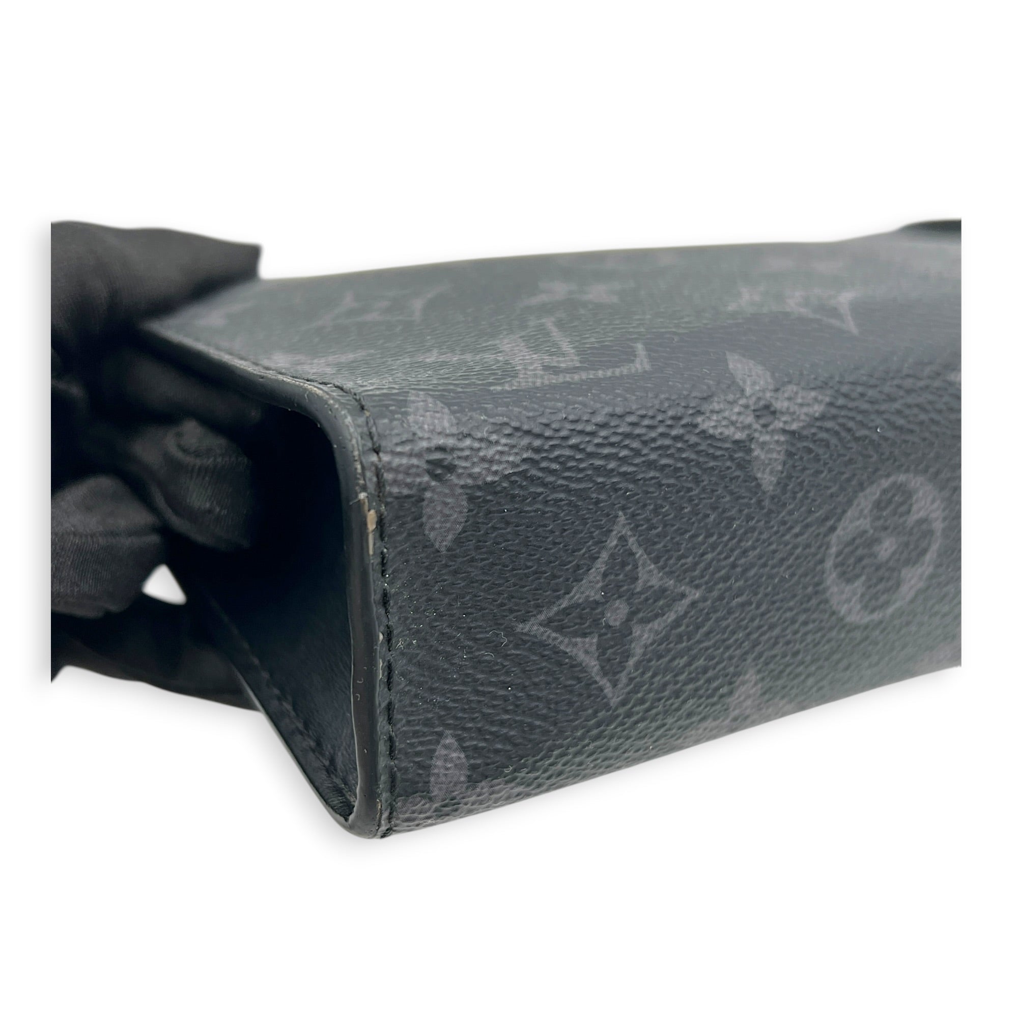 Gaston Wearable Wallet Shoulder Bag Black in Monogram Coated Canvas, Silver hardware