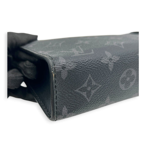 Gaston Wearable Wallet Shoulder Bag Black in Monogram Coated Canvas, Silver hardware