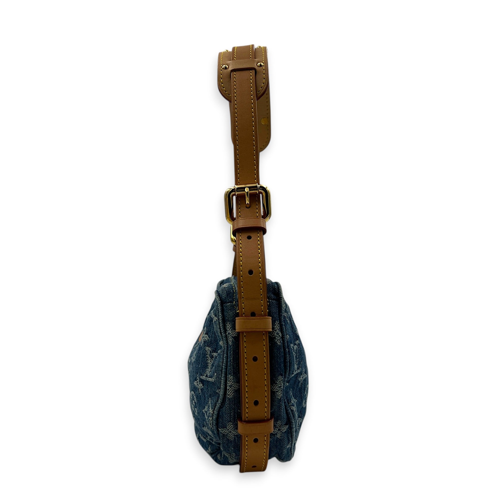 Croissant Shoulder Bag Blue in Denim, Gold hardware