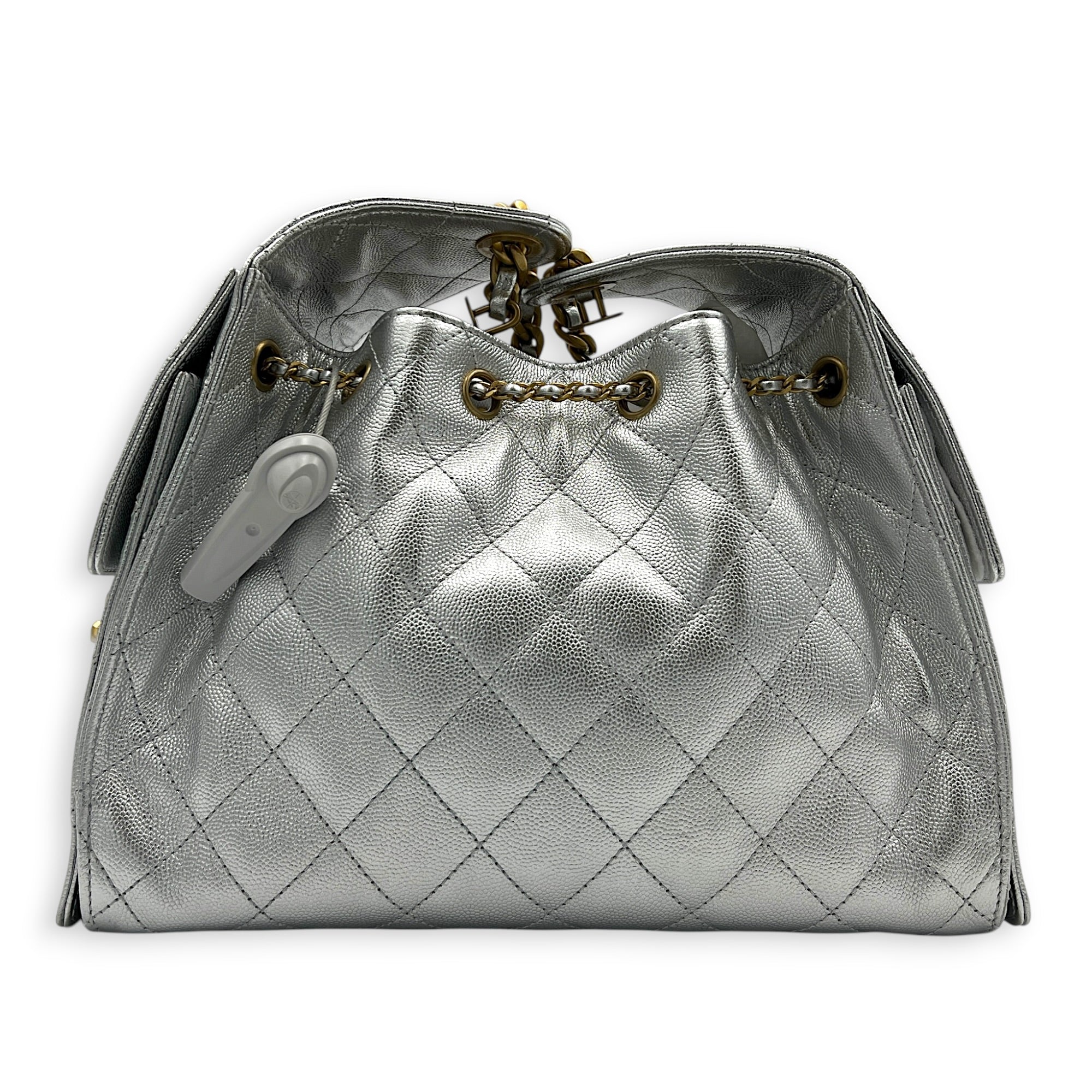 C25 Hobo Shoulder Bag Small Silver in Caviar Leather, Gold hardware