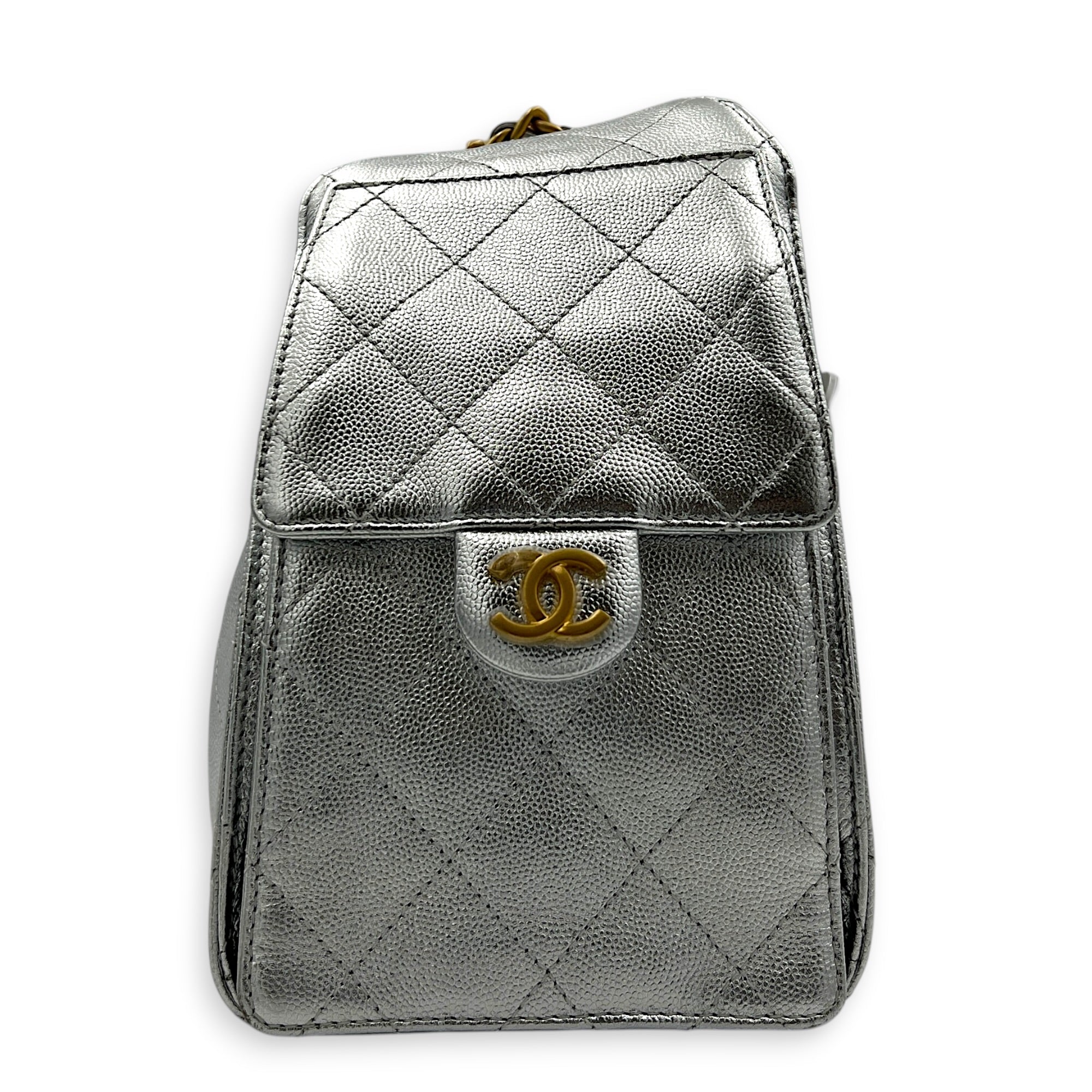 C25 Hobo Shoulder Bag Small Silver in Caviar Leather, Gold hardware