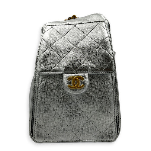 C25 Hobo Shoulder Bag Small Silver in Caviar Leather, Gold hardware