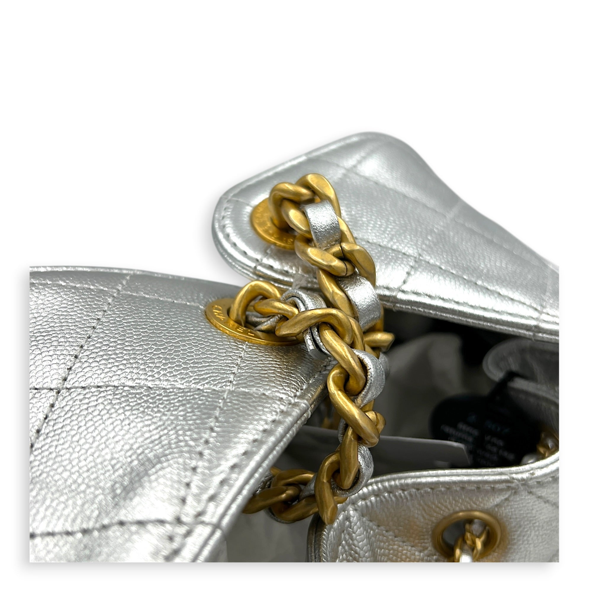 C25 Hobo Shoulder Bag Small Silver in Caviar Leather, Gold hardware