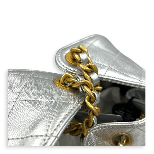 C25 Hobo Shoulder Bag Small Silver in Caviar Leather, Gold hardware