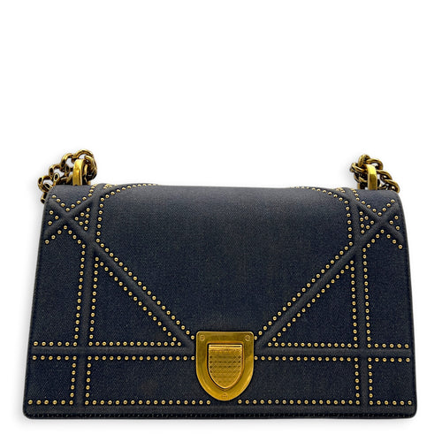 Diorama Shoulder Bag Blue in Denim, Gold hardware